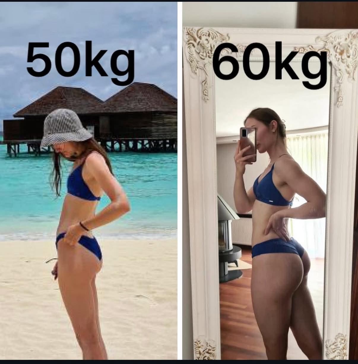Metamorfoza podopiecznej, budowa sylwetki z 50 kg do 60 kg w treningu personalnym dla kobiet